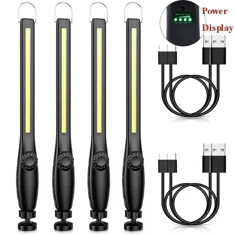 1/2/4PC LED 손전등 자기 작업 빛 USB 충전식 토치 후크 휴대용 랜턴 검사 빛 캠핑 자동차 수리 램프