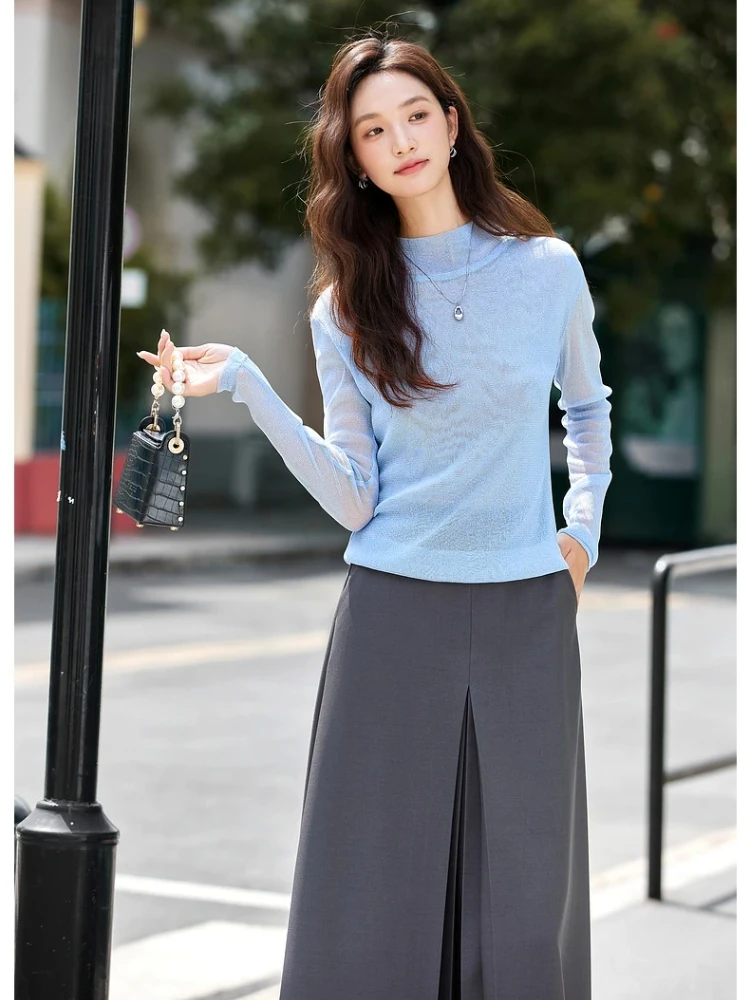 

VIMLY Sweaters for Women Stand Neck Casual Knitted Ladies Sweater Autumn 2025 Long Sleeve Strecth Loose Female Pullovers A2528