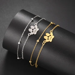 Sipuris Dog Paw Custom Engrave Name Bracelet For Women Men Stainless Steel Bead Chain Pet Jewelry Christmas Gifts For Pet Lovers