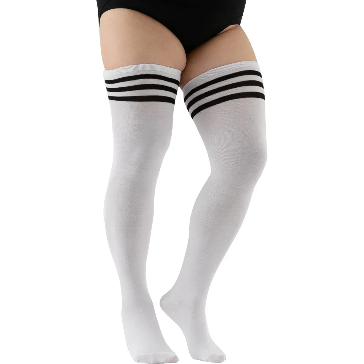 Große übergroße Mädchen dehnen weiße lange Socken plus Größe Strumpf Frauen über dem Knie weibliche Oberschenkel Höhen schwarze Strümpfe sexy