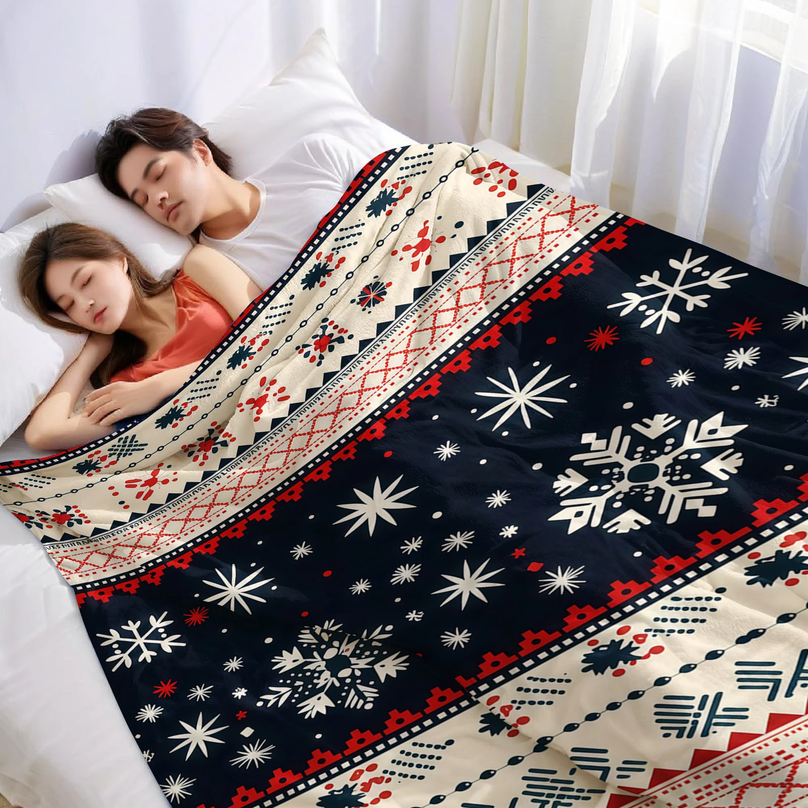 Nordic Xmas Halloween Flannel Fleece Blanket Fluffy Warm Cozy Throw for Sofa Bedroom Home Holiday Decoration Gift