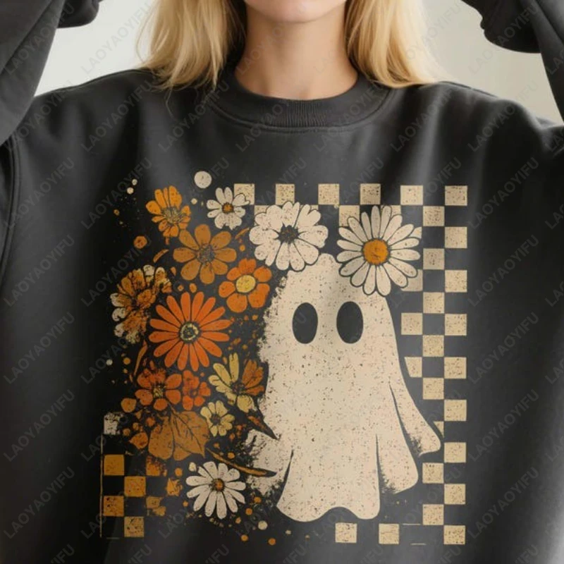 

Милый хайлендский коровий призрак в стиле бохо, осенний пуловер на Хэллоуин, жуткий пуловер в стиле бохо с цветочным принтом, осенняя толстовка с капюшоном для мужчин и женщин, крутая толстовка