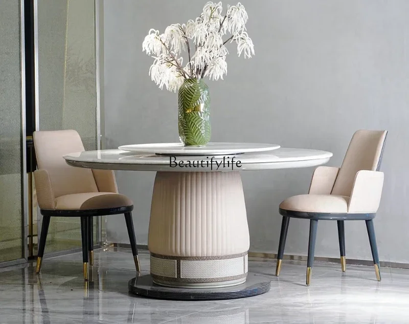 

Italian light luxury dining table and chair combination villa high-end luxury restaurant round dining table