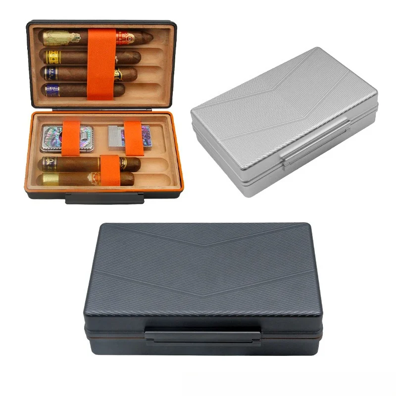 New product, portable cigar 6-position cedar wood aluminum alloy moisturizing box, can put accessories to seal and moisturize