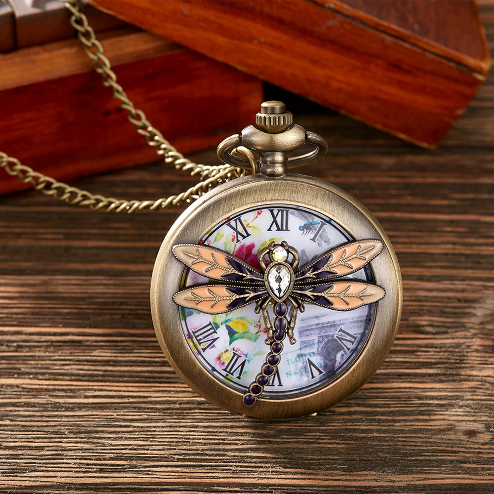 Butterfly Roman Numerals Quartz Pocket Watch Men Women Steampunk Vintage Pendant Necklace Best Gifts for Men Women relogio