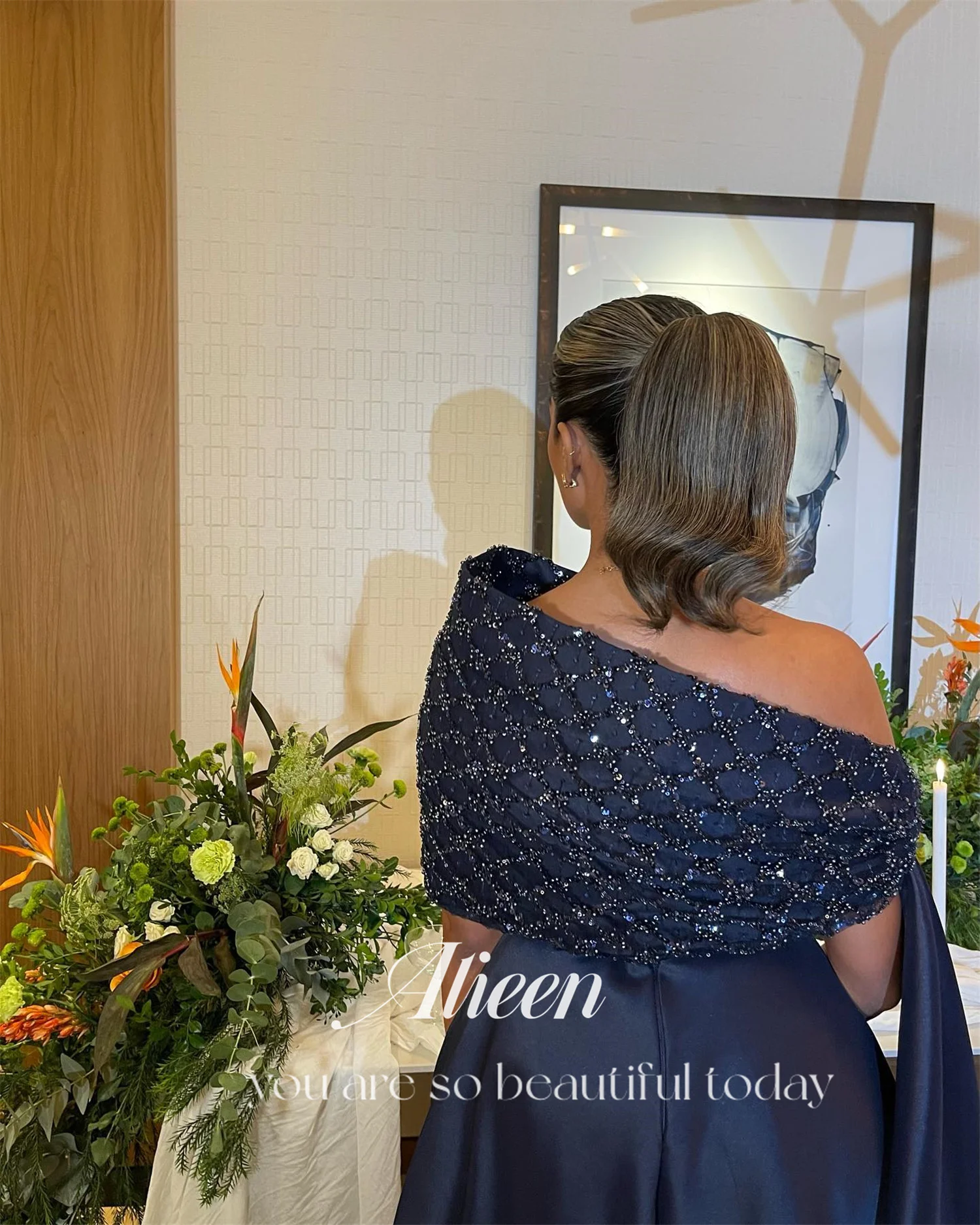 Aileen Marineblauw Satijn Aangepast Glanzend Nieuw in Jurken voor Speciale Gelegenheden Bruiloft Jurk Robe Soiree Elegante Jurken Prom