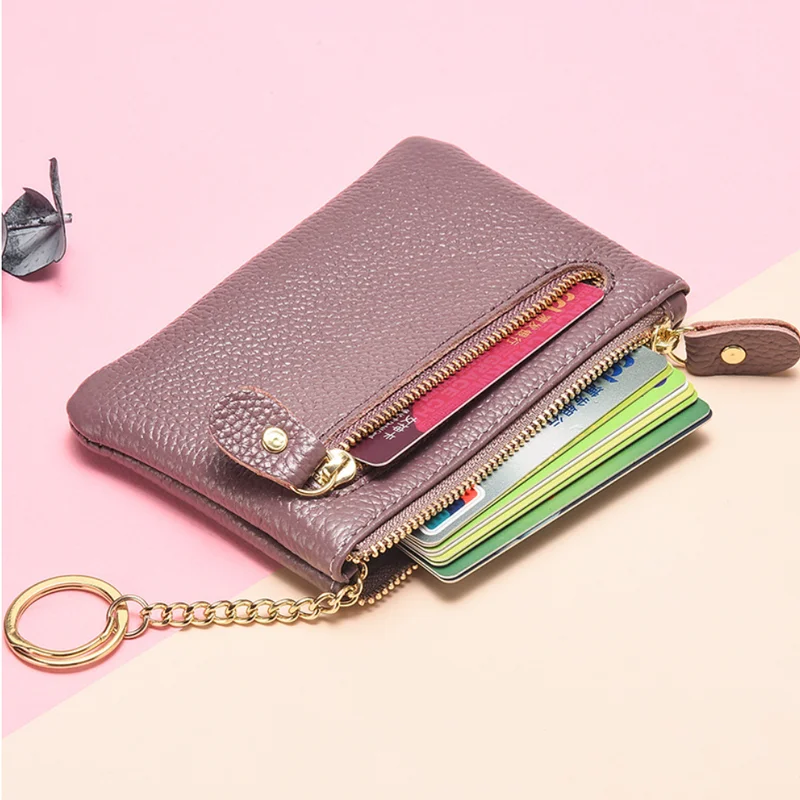 Women Genuine Leather Coin Purse Small Card Bag Zipper Short Wallet Mini Card Holder Cowhide Multi-functional Money Bag