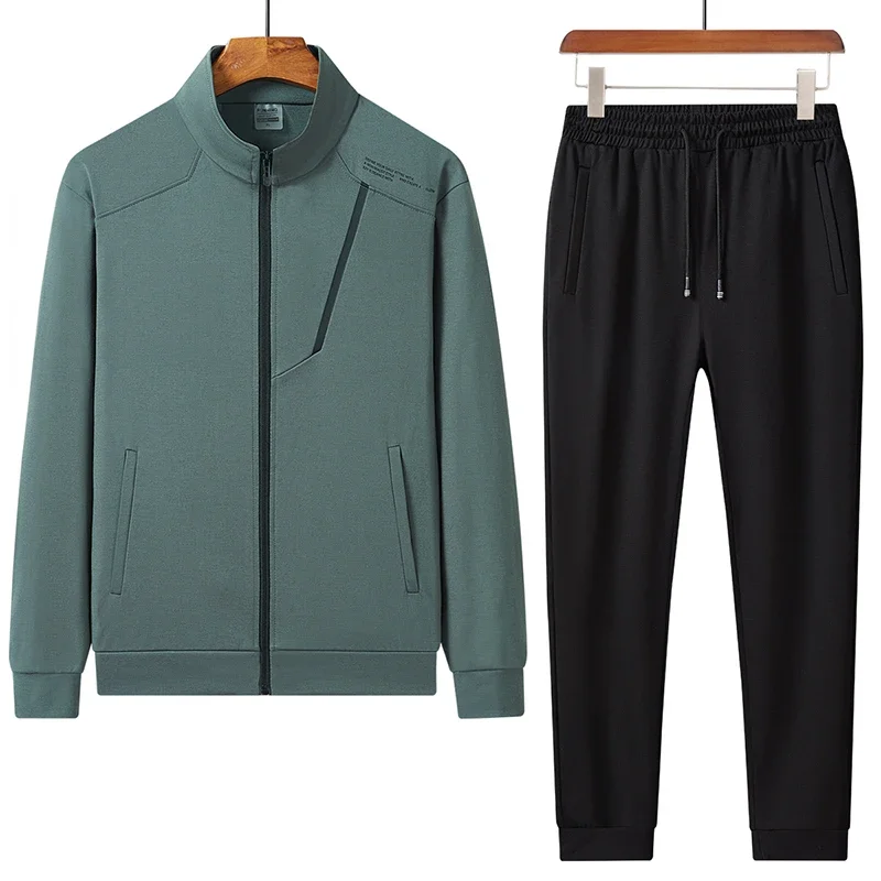 

Sport Cardigan Stand Collar Outerwear 2Pcs Jacket Coat Trousers Set Pant Suit Men Sweatpants Casual Running Athletic Long Sleeve