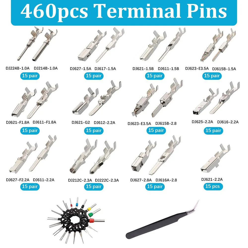 

700pcs of 1/1.5/1.8/2.2/2.8/3.5mm automotive connectors,pin terminals,male and female crimping, non insulated plugs, disassembly