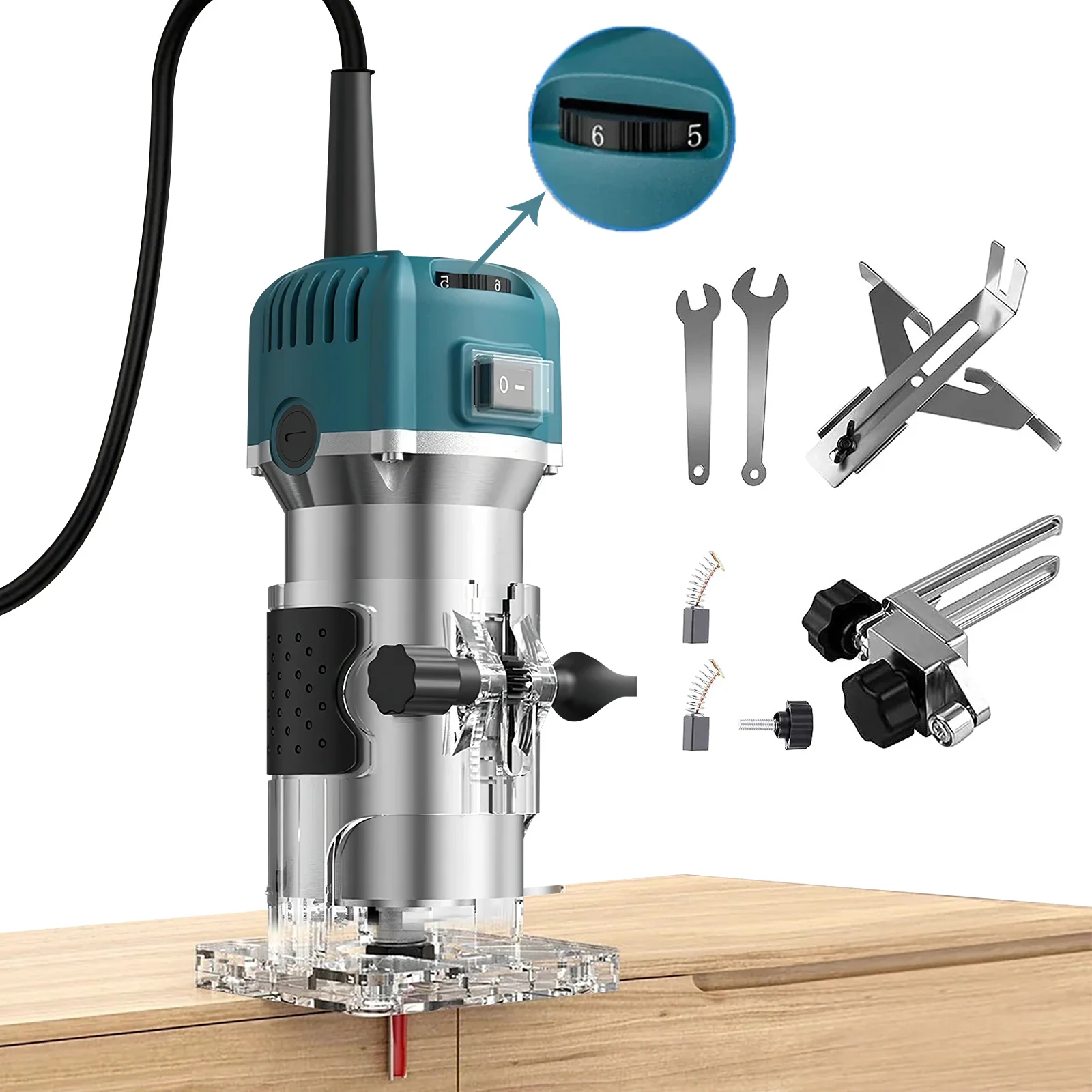 800W Elektrische Handtrimmer Houtfrees 1/4 Inch Houtbewerkingsfreesmachine Handheld Laminaattrimmer voor Groefbewerking, Houtbewerking en Houtsnijden