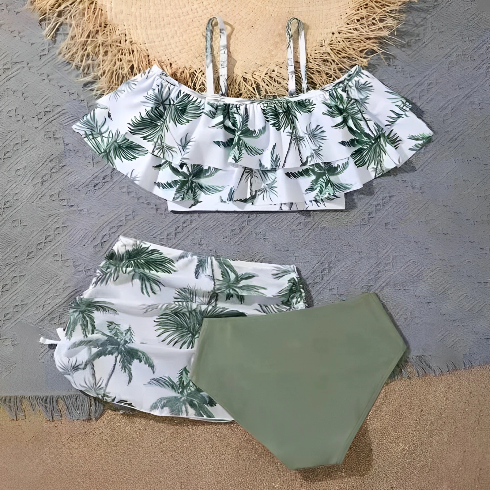 3 Pieces Ruffle Bikini 2026 Girls Swimsuit High Waist Kids Swimwear Female & Beach Skirt Children Swimming Bathing Swim Suit