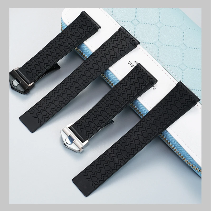 عالية الجودة سيليكون المطاط حزام الساعات 22 مللي متر صالح ل تاغ ساعة هوير الغوص حزام الرياضة الأسود سوار معصم من السيليكون للطي مشبك