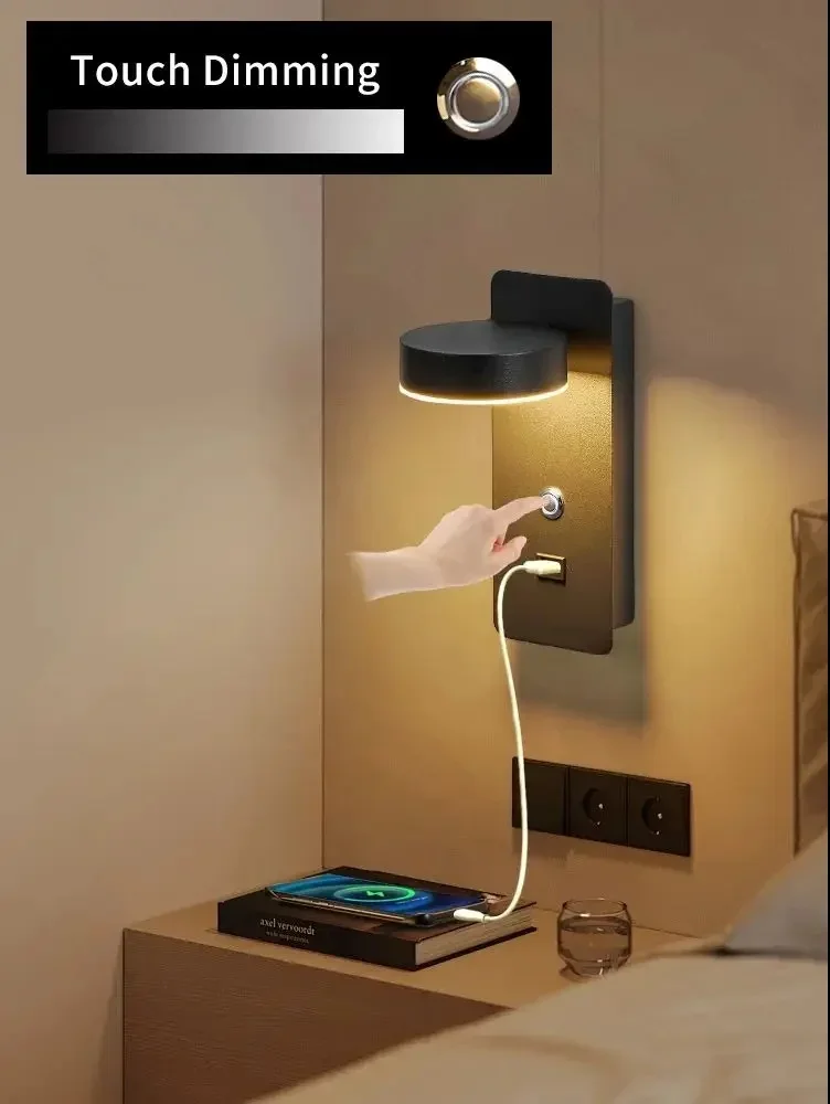 LED Wall Light at the Bedside of the Bedroom USB Charging Wall Light Modern Wall Light with Switch in the Living Room Passage
