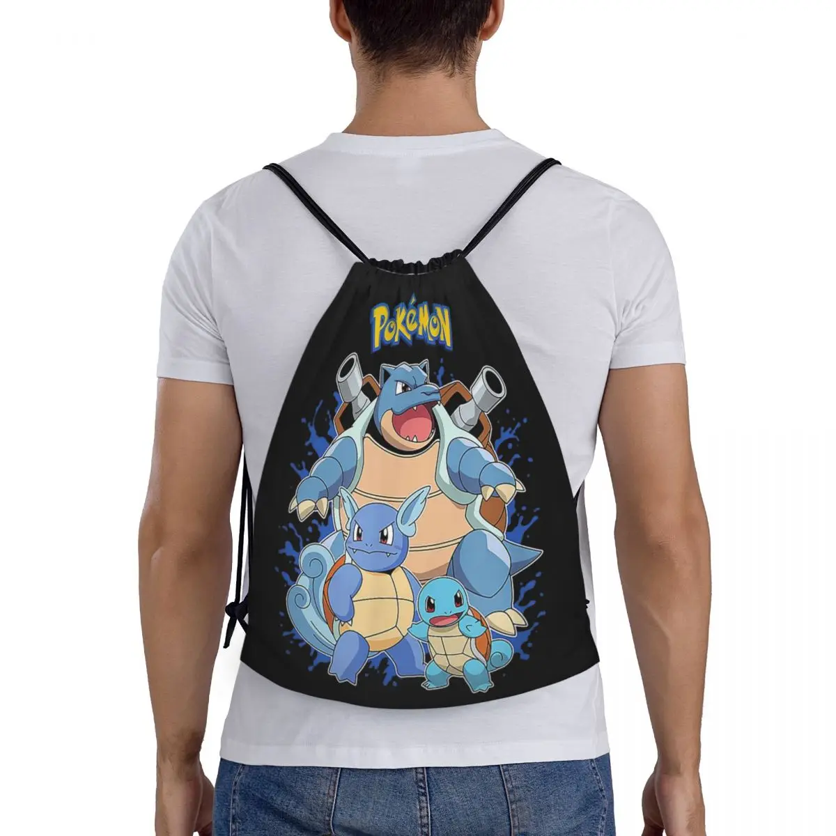 Mochila Pokémoned Squirtle Evolution com cordão para esportes, academia, bolsa de corda para corrida