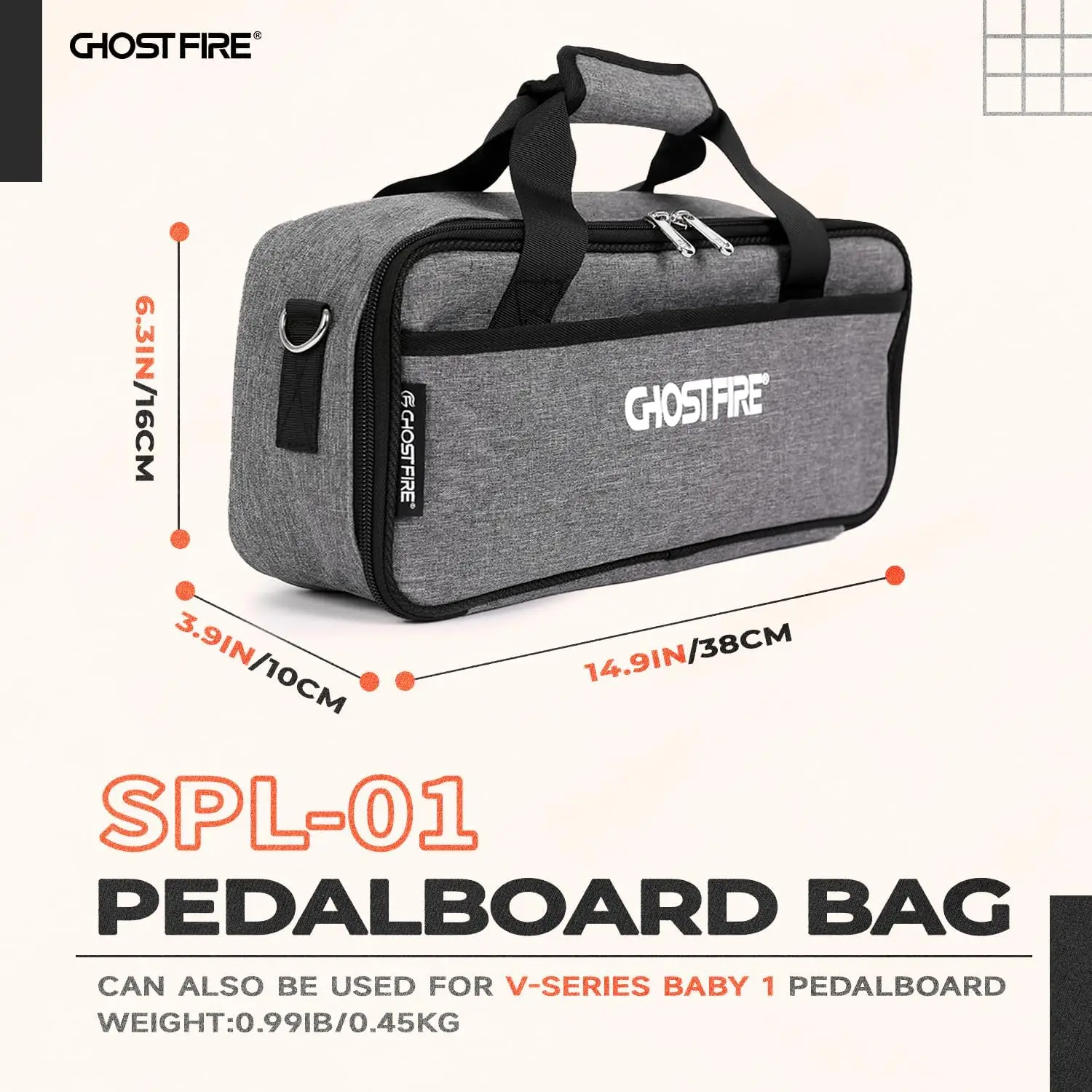 Ghost Fire Guitar Pedal Board Bag Accessory Storage Bag Carry Case 14.9x6.3x3.9in Effect Pedalboard Bag