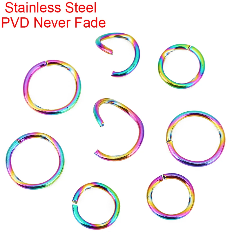 100pcs Colorful 4 5 6 8 10 mm Stainless Steel Open Jump Rings Bulk PVD Never Fade Split Rings Connectors For Diy Jewelry Making