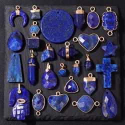 Blue Lapis Lazuli Pendant Gems Cross Hand Oval Shape Natural Stone Lapis Lazuli Charms for Jewelry Making Necklace DIY Bracelet