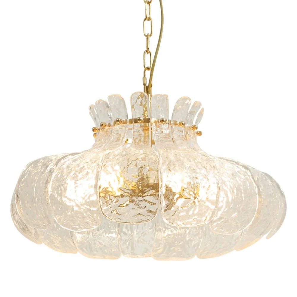 

French Style Dining Room Bedroom Home Decor Medieval Chandelier LED Nordic Designer Lamp Ice-melting Retro Glass Pendant Lamp