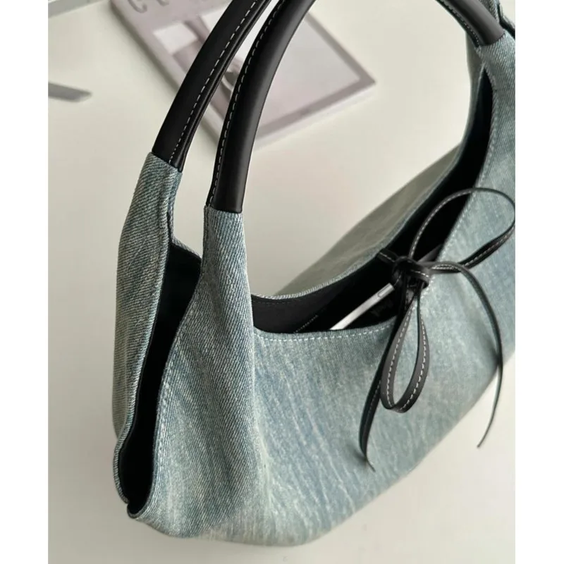 JIAERDI 여성용 빈티지 활 데님 핸드백, 하라주쿠 패치워크, 세련된 캐주얼 숄더백, 핫 걸 블루 언더암 백, Y2k, 신제품