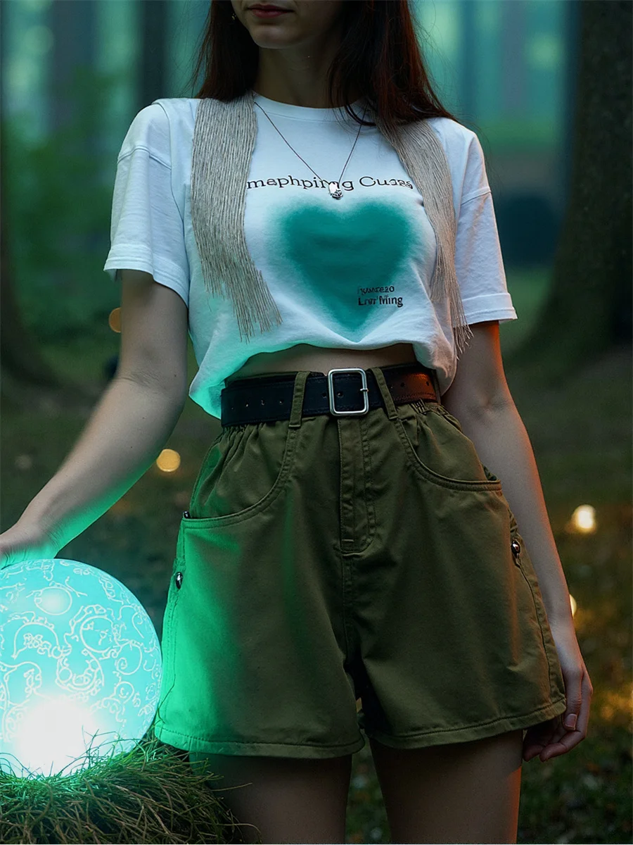 Pantaloncini verdi in denim da donna a vita alta cargo con tasche grandi pantaloni larghi stile americano streetwear classico estivo alla moda