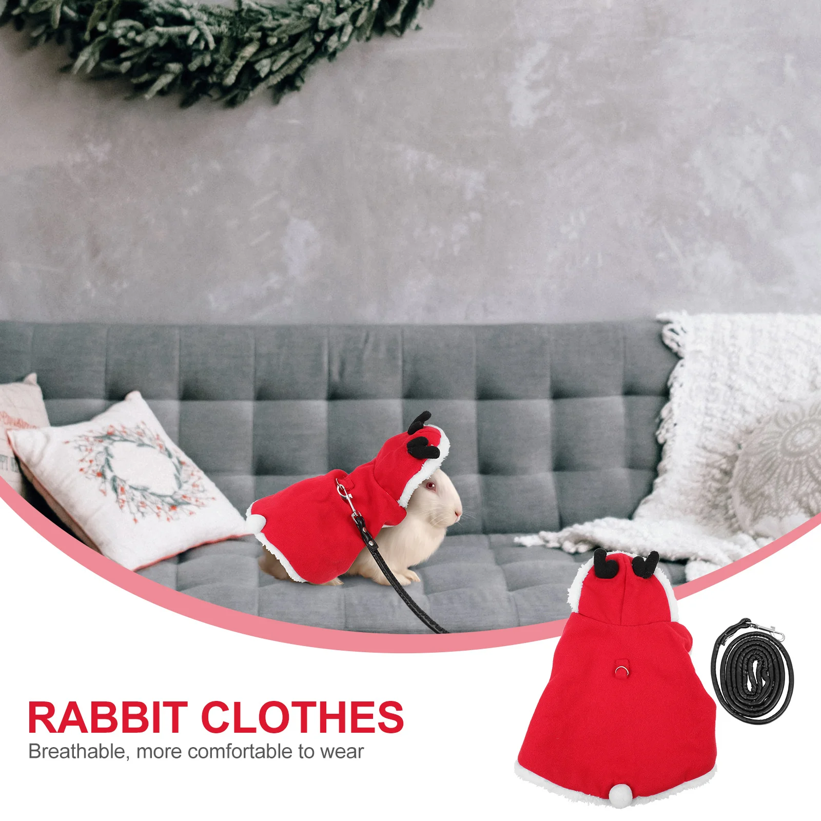 

Pet Rabbit Clothing Christmas Bunny Harness Lightweight Breathable Costume Small Pet Outfits Traction Rope Leash