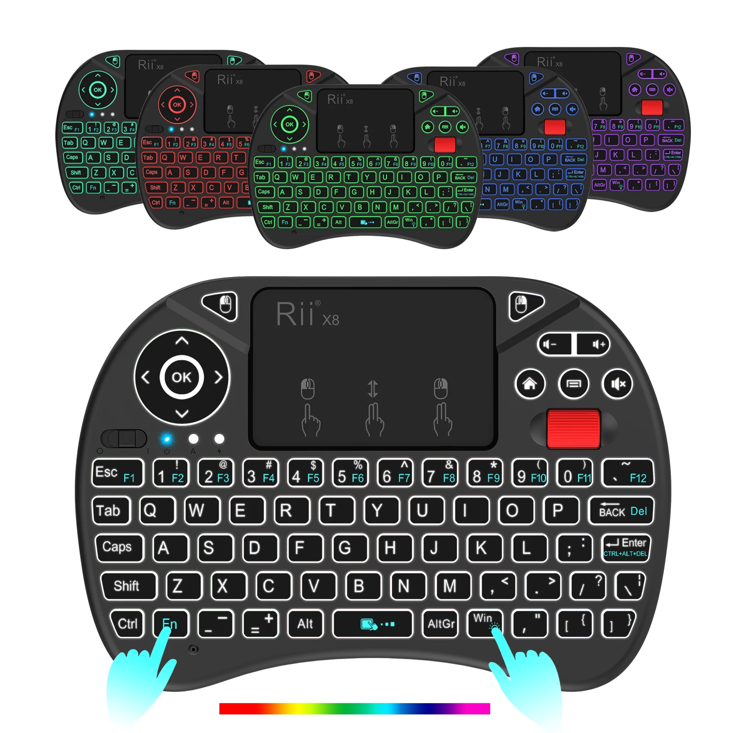 Mini teclado Rii X8 2,4 GHz teclado inalámbrico con panel táctil retroiluminado para PC/Android TV box/IPad