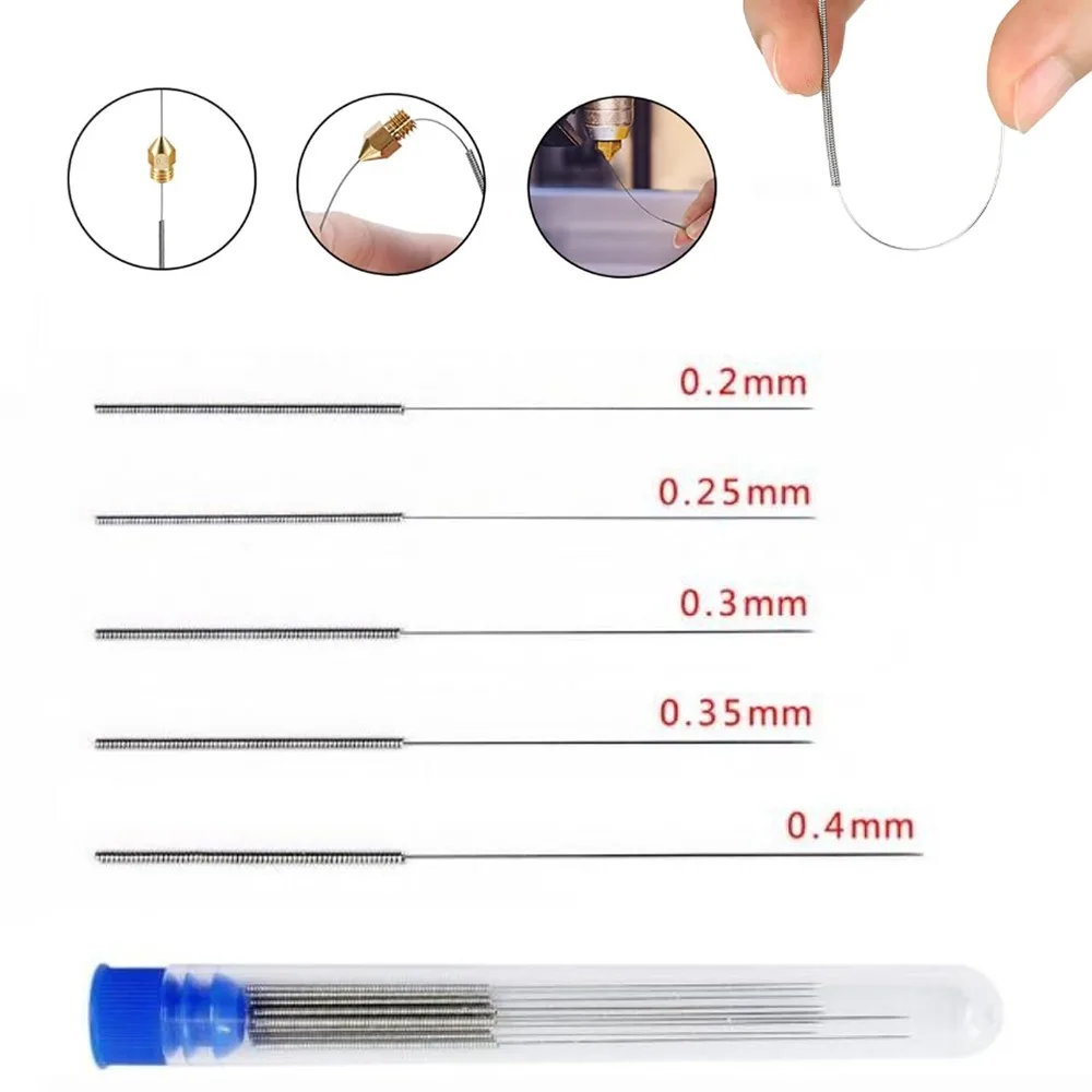 

Набор чистящих игл 0,2 мм 0,25 мм 0,3 мм 0,35 мм 0,4 мм Инструмент для чистки насадок Аксессуары для 3D-принтеров Инструмент для чистки насадок Гибкий