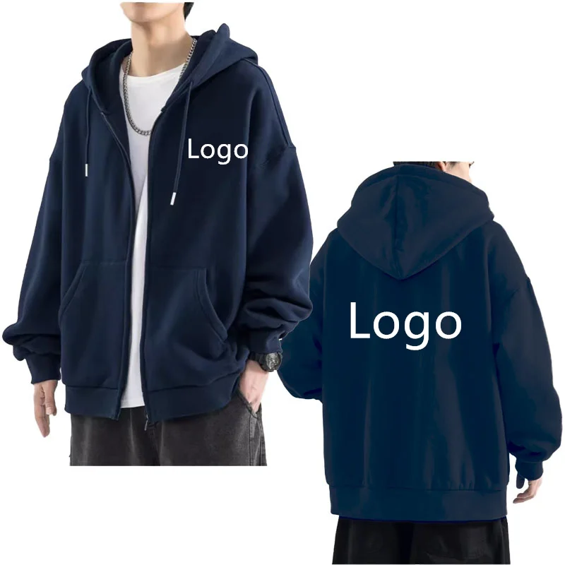 Custom logo printed pattern men's hoodie large size 6 colors comfortable casual sports solid color custom any logo sweatshirt