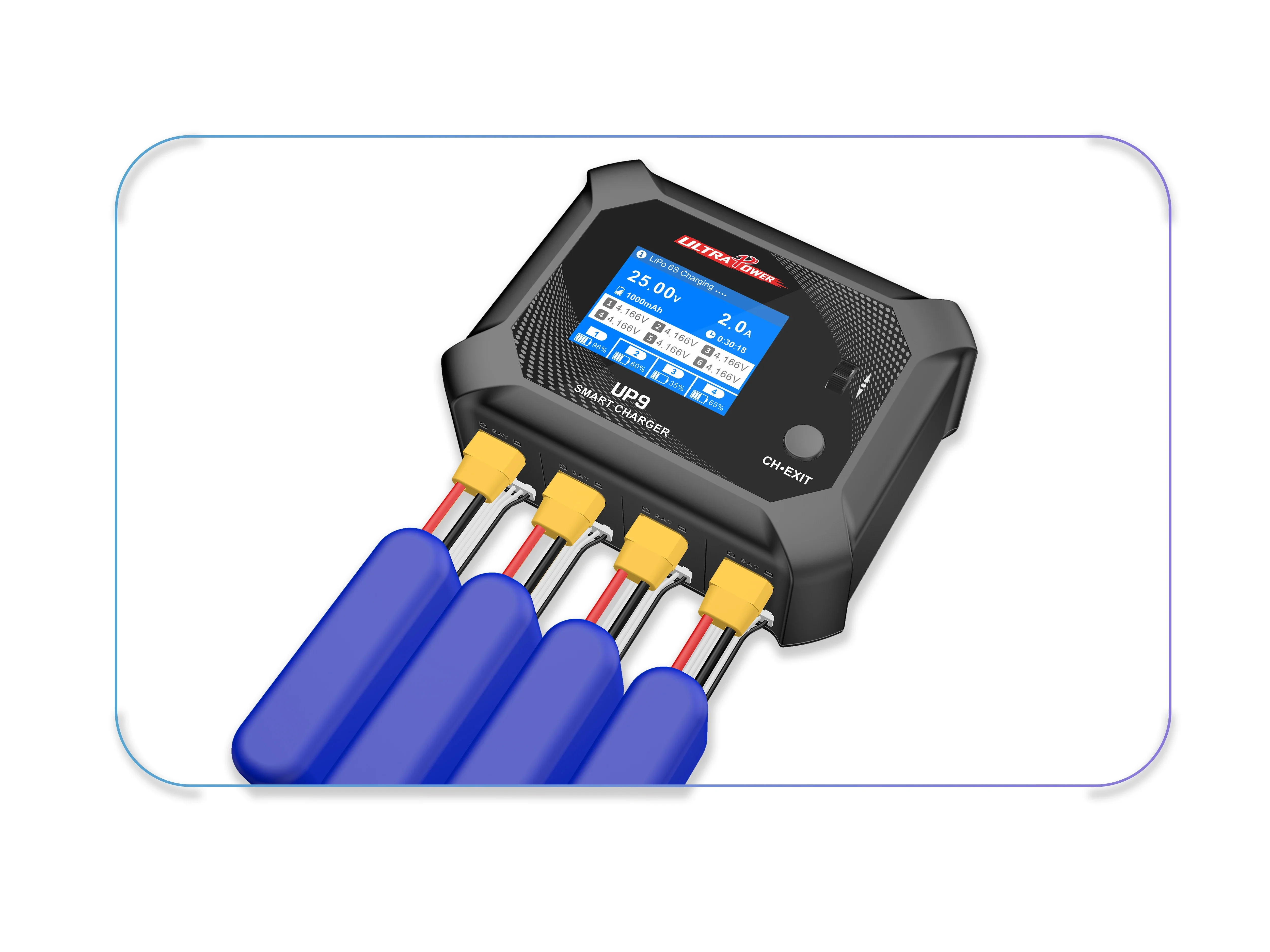 UltraPower UP9 AC 100W DC 200W 4 Channel Smart Balance Charger Discharger LCD for 1-6S Lipo LiHV Lilon LiFe NiMH Battery