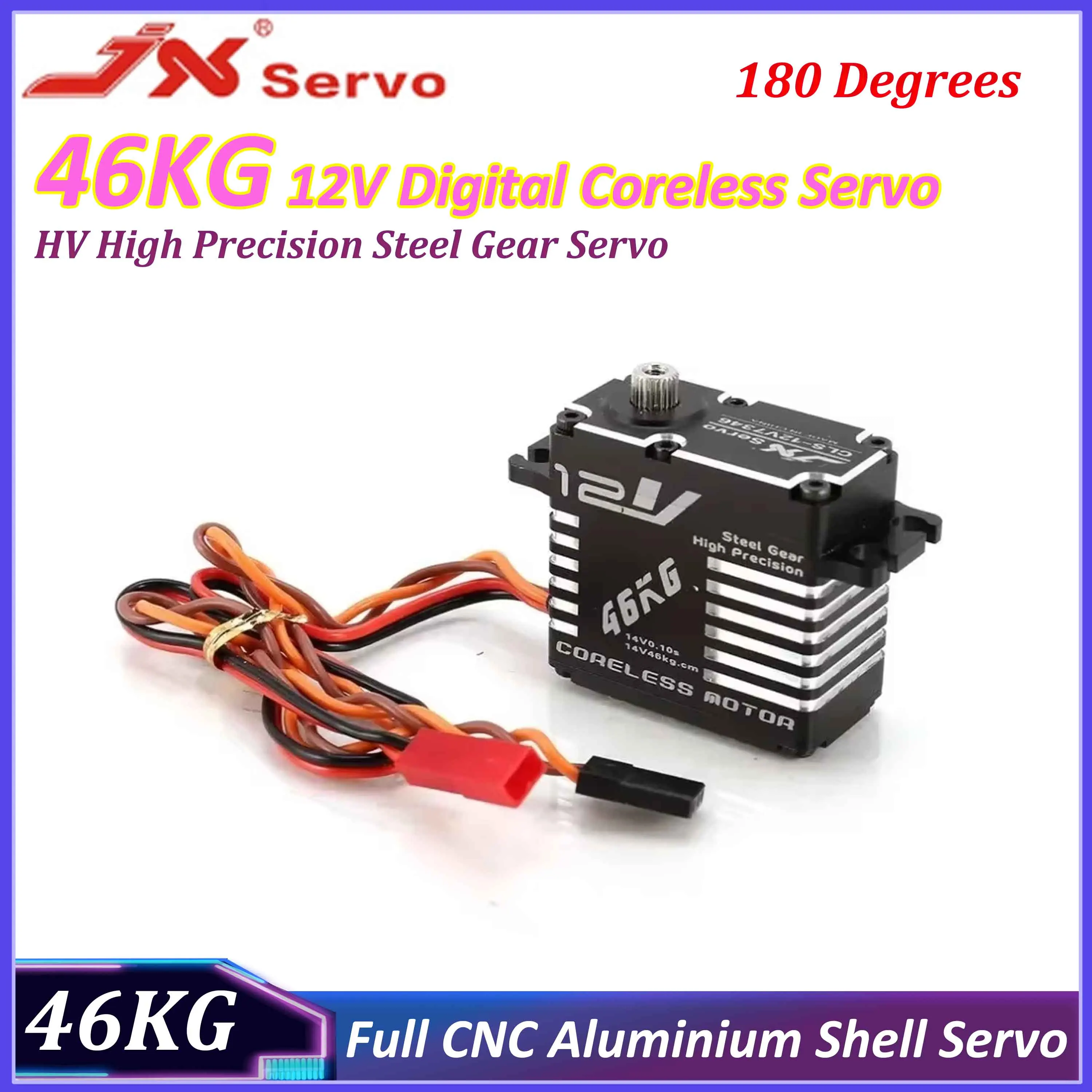 

JX CLS-12V7346 46KG 12V 180 Degrees HV High Precision Steel Gear Digital Coreless Servo Full CNC Aluminium Shell for RC Car Part