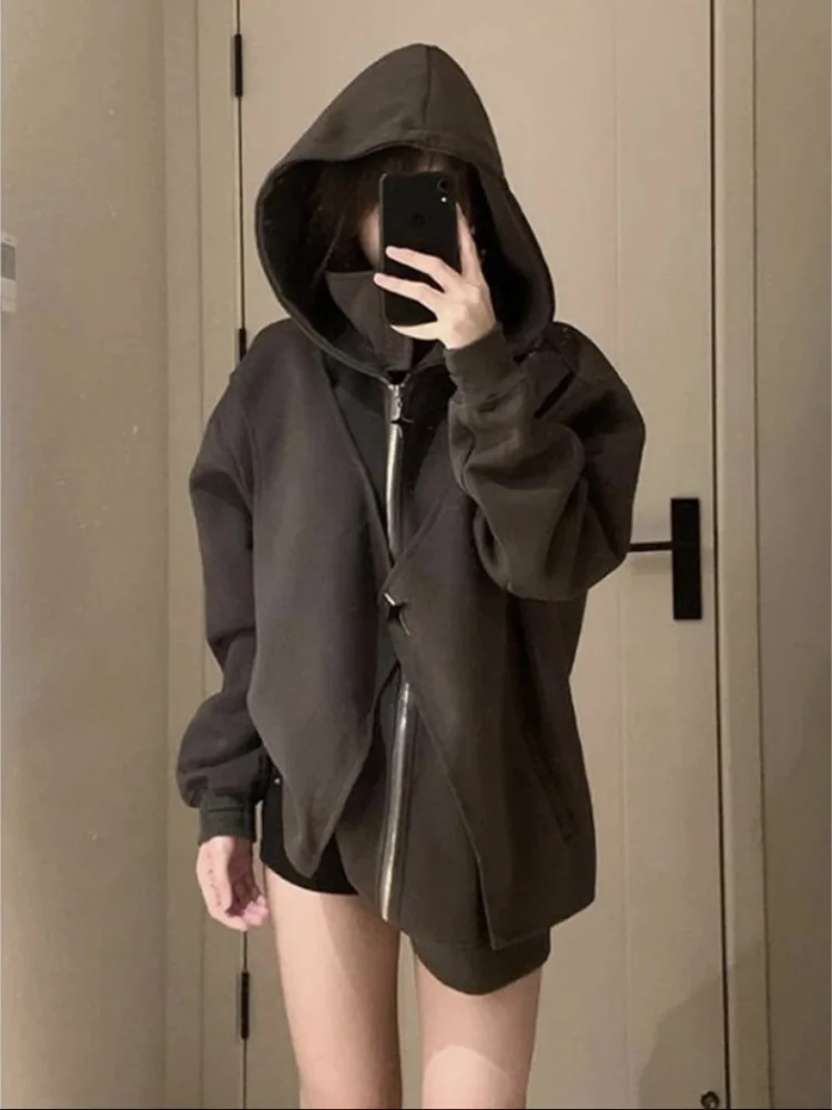 

Мужская осенне-зимняя толстовка с капюшоном, дизайнерская, деконструированная, на молнии, повседневная, свободного кроя, из полиэстера, не мнется, износостойкая