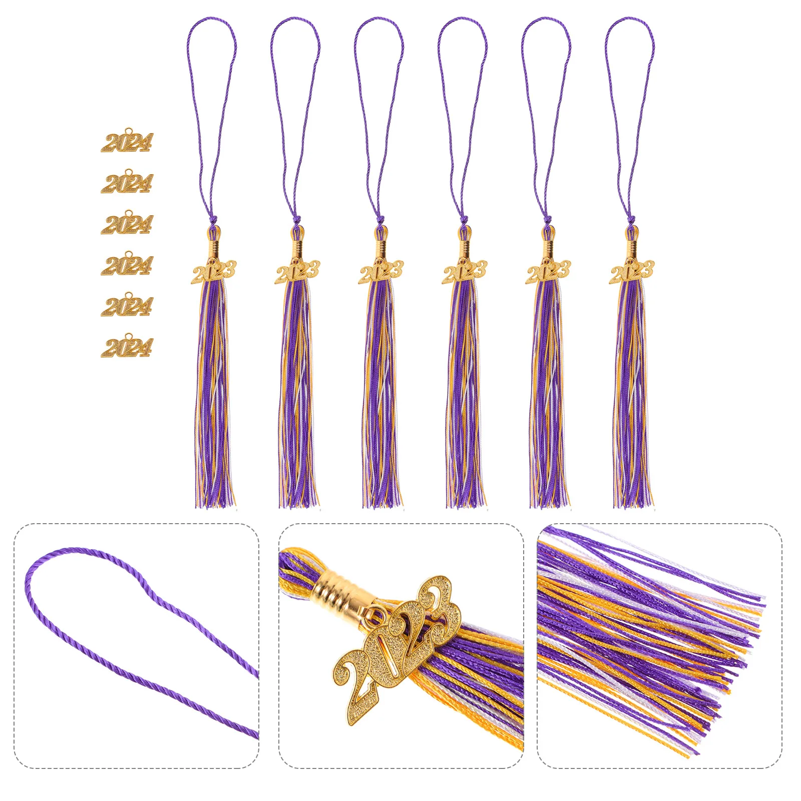 

1 set 2024 Graduation Cap Tassels Decorations Purple Gold White Year Tag Durable Polyester Practical Festive Season Accessories