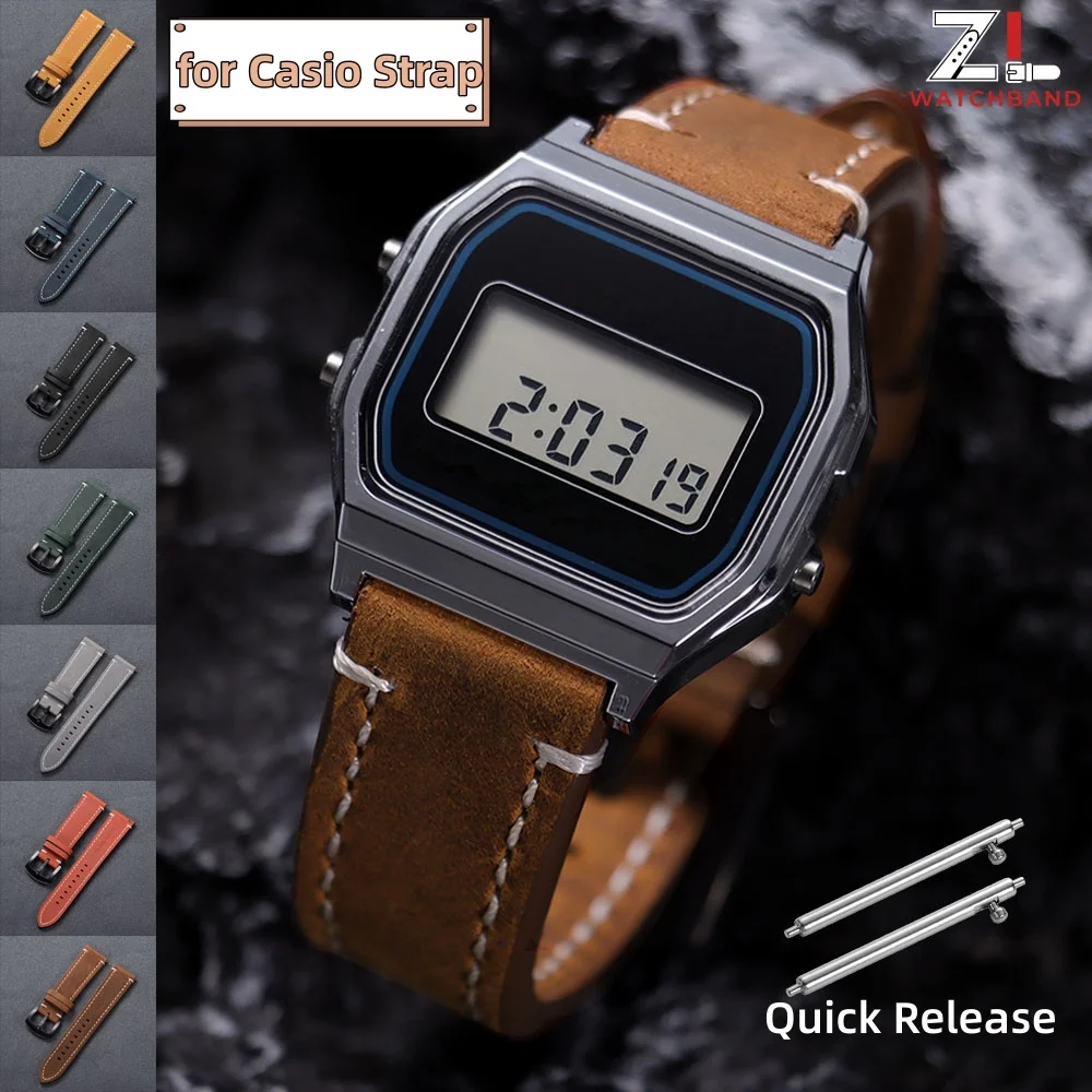 Cowhide Genuine Leather Watchband 18/19/20/21/22/24mmStrap for CASIO for F91W W-800H SGW400 F105 A158 AE1200 Quick Release Wrist