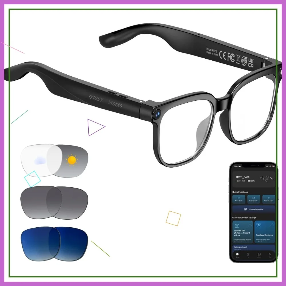 

AI Smart Glasses with 8MP Camera, Video Recording, Real-Time Translation, Voice Assistant, IP65 Waterproof