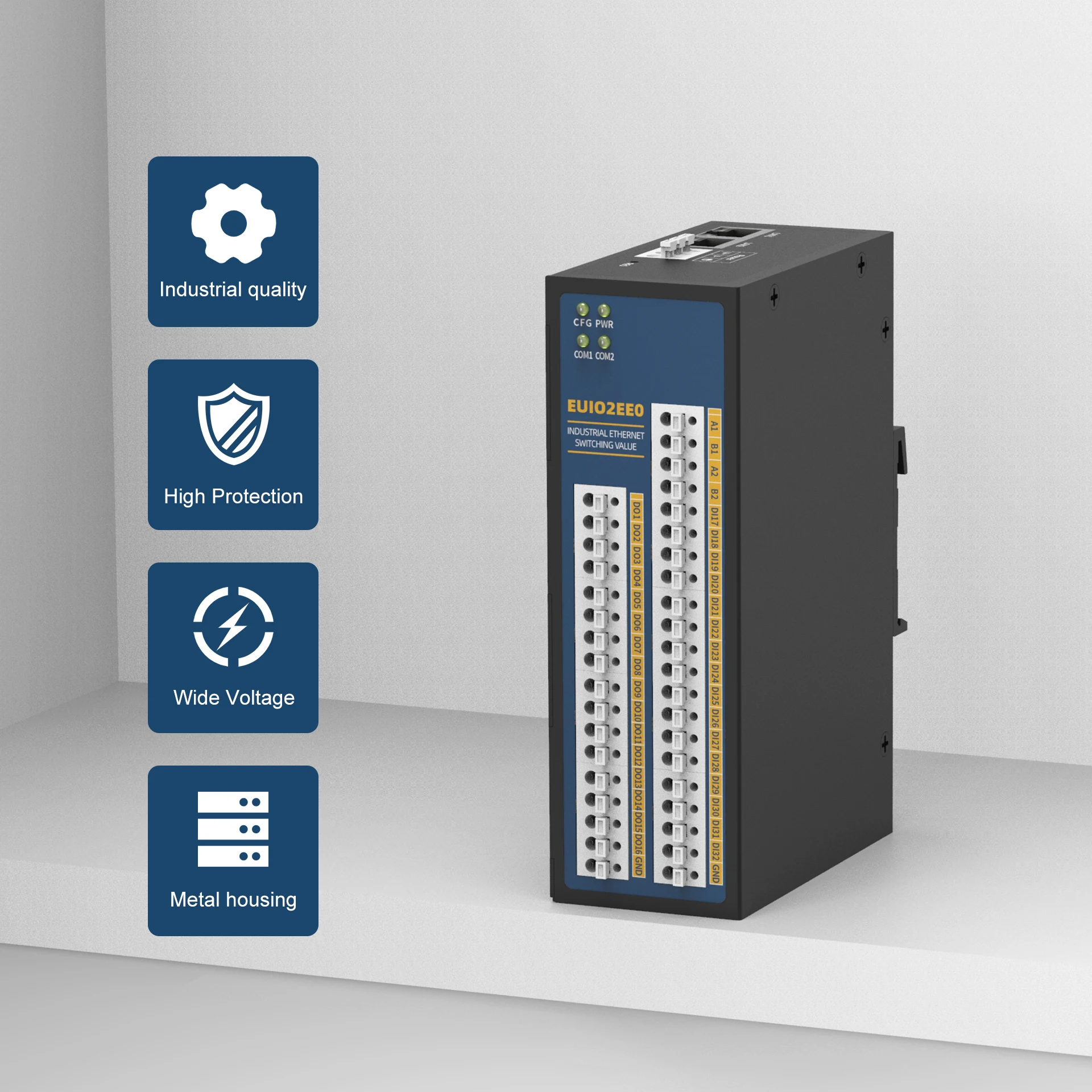 2 ports RS485, 16DI, 16DO modbus tcp io mdules industrial Ethernet remote io modules switch acquisition control EUIO2EE0