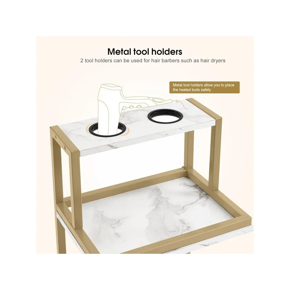 

Salon Trolley with Wheels Rolling Barber Cart with Drawers Marbled Board