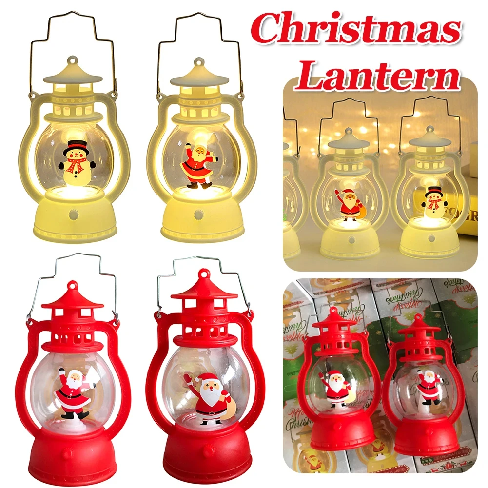 2024 Christmas Lantern Battery Operated Santa Claus Snowman Oil Lamp with Handle Xmas New Year Gifts Home Decoration Lights