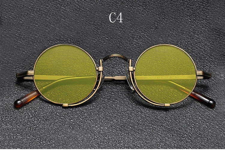 Vintage Puur Titanium Cirkelvormige Uv400 Gepolariseerde Zonnebril Met Prachtig Gesneden Patroon Frame, Anti Reflecterende 45Mm Bril