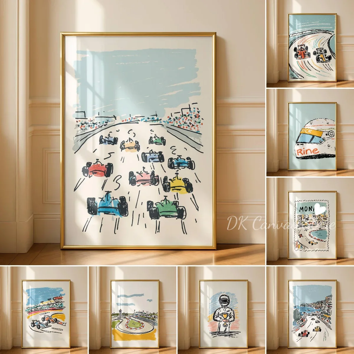 Vintage Formula One Racing Canvas Prints Poster Modern Minimalist Line Art Prints Boy Room Nursery Wall Art Home Decor Poster