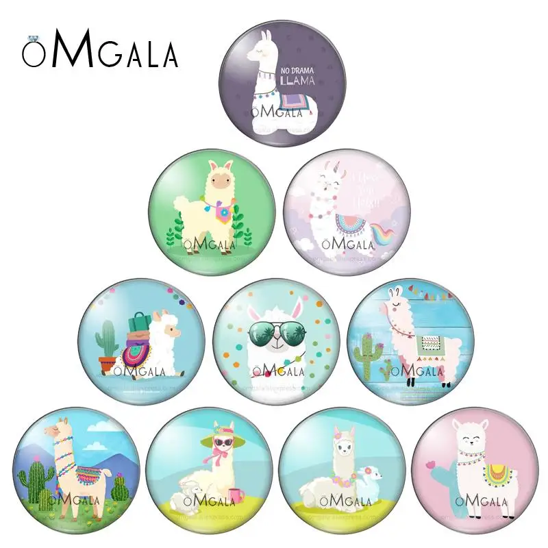 Cactus flower llama Alpaca glass snap button jewelry DIY Round photo cabochons flat back 8-30MM