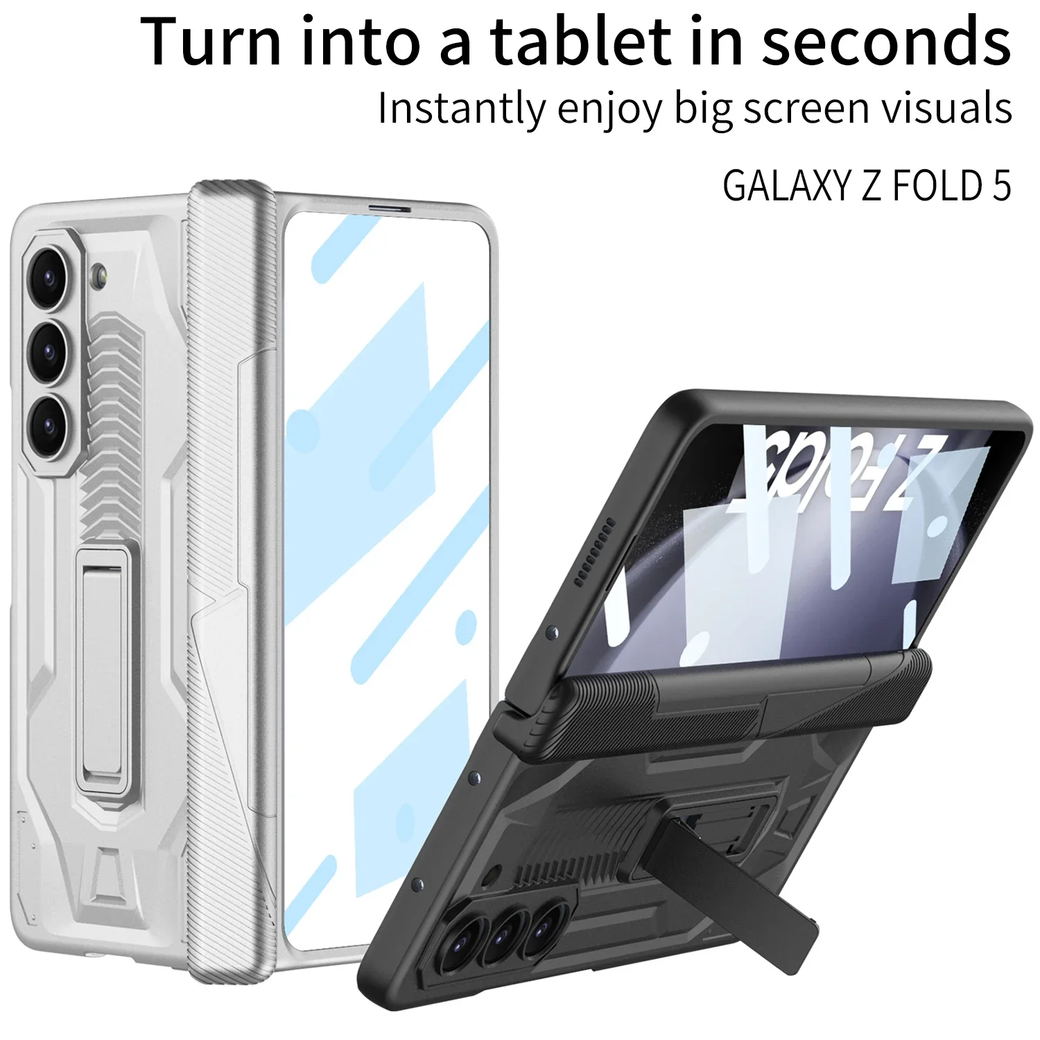 Holder Hard Phone Case For Samsung Galaxy Z Fold 5 6 4 Magnetic Hinge Cover With Front Glass Holder Shockproof Protective Covers