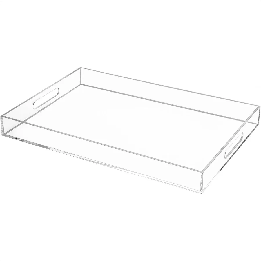 

Clear Rectangular 14x20 Inches Acrylic Ottoman Tray Decorative Serving Tray with Cutout Handles Organizer Tray on Coffee Table