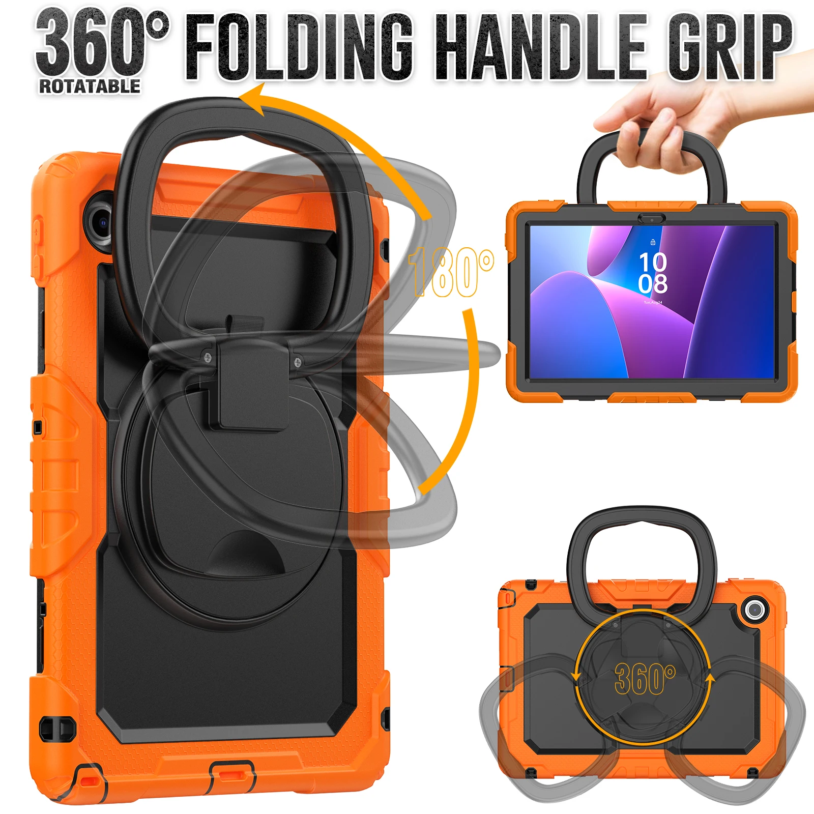 Wytrzymałe etui do tabletu Lenovo Tab 2025 TB-311FU 10,1 cala K10 2. TB311XU 10,1 cala, wstrząsoodporny pokrowiec na tablet z 360 °   Obrotowy wspornik — zdjęcie produktu 3