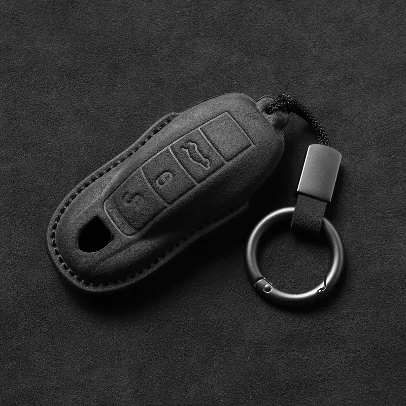 Leather Car Key Case for Porsche for Panamera Macan Cayenne Cayman Boxster 911 9ya 971 Protector Suede Keychain Auto Accessories