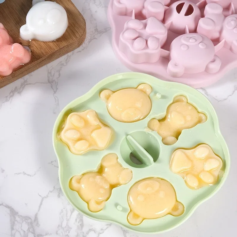 1Pcs Silicone Covered Bear Ice Cream Jelly Mold for Baby Food Steamed Cake Silicone Mold Jelly Milk Jelly Ice Moulds