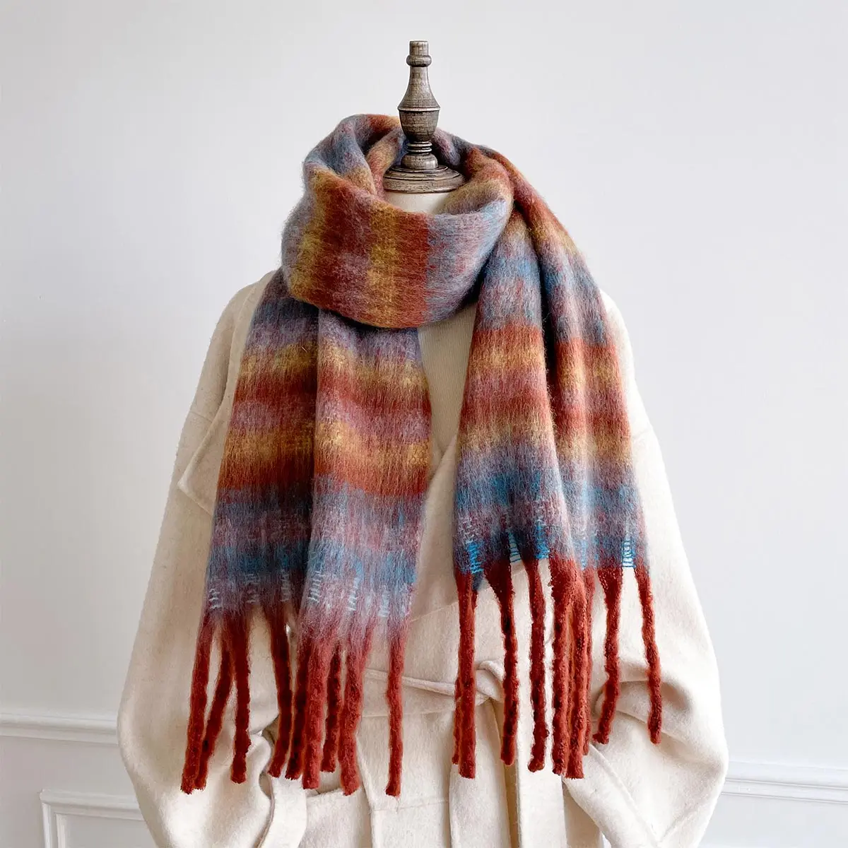 

30*160 см зимний теплый женский шарф, мягкое одеяло из искусственного кашемира, шали, платок, пашмина, шейный платок, пончо с кисточками