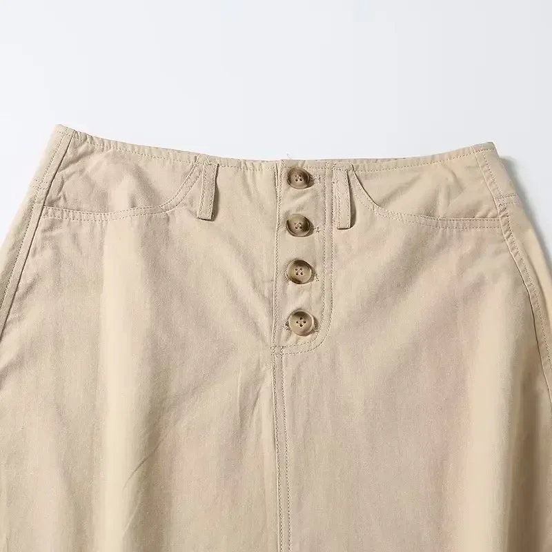 Dames 2023 Chique Mode Forensensplit Ontwerp Comfortabele Rok Retro Hoge Taille Knoop Dames Lange Rok Mujer