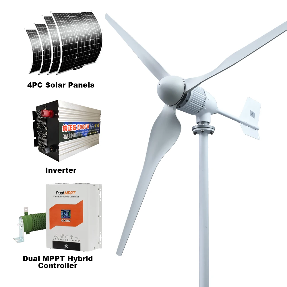 SMARAAD Leistungsstärkerer horizontaler Windturbinengenerator mit 5000 W, Windmühle mit kostenlosem MPPT-Laderegler und netzunabhängigem Wechselrichter