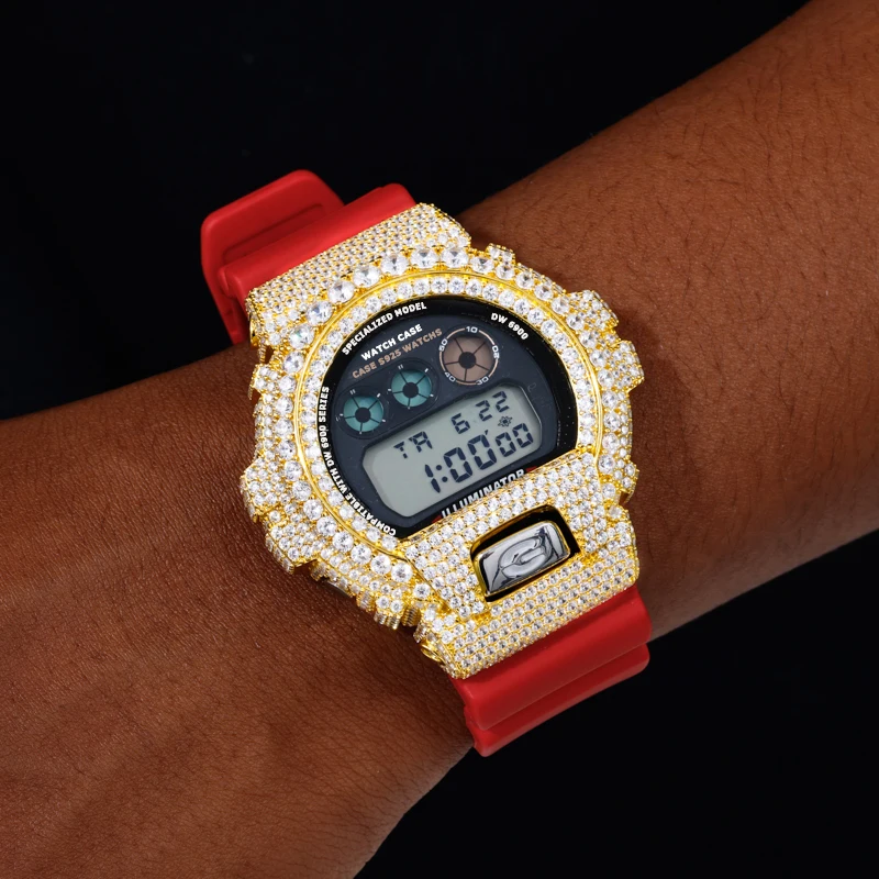 

S925 Silver Moissanite Watch Case For DW-6900 Series Iced Out Bezel Cover Hip Hop Luxury Replacement Watch Accessories
