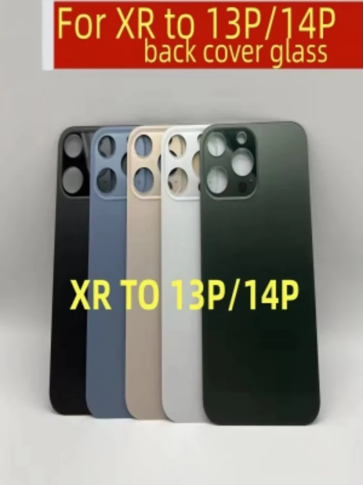 Diy para iPhone XR Retrofit 13 Pro cubierta trasera de cristal con orificio grande cámara trasera de vidrio para XR a 14 Pro pieza de repuesto XR DIY 13Pro